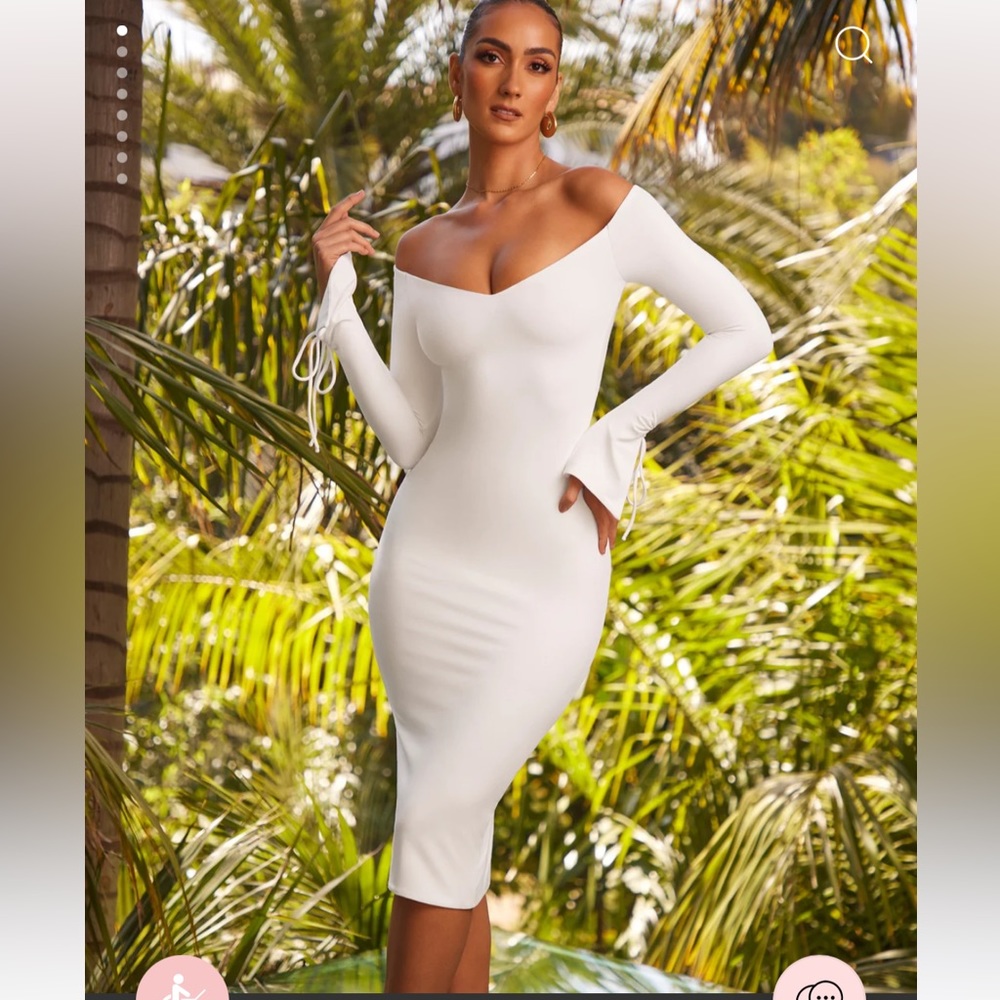 Oh Polly Long Sleeve Off the Shoulder MIDI dress